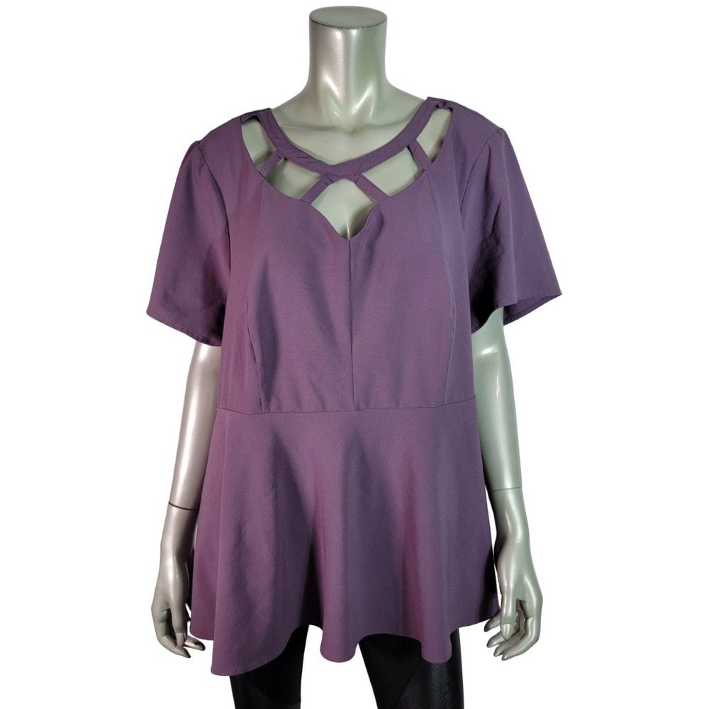 Torrid Top Plus Size 3X Peplum Short Sleeve Flutter Scoop Neck Stretch Purple